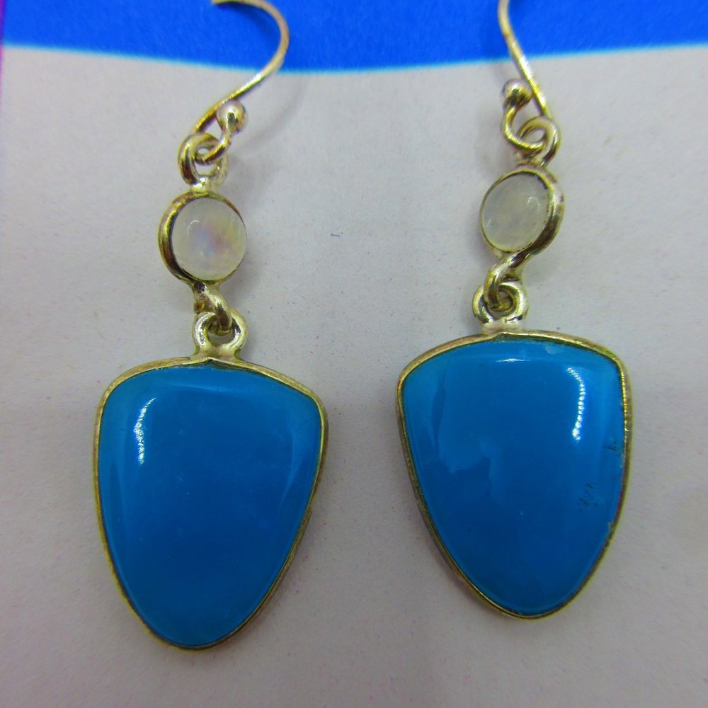 Smithsonite & Rainbow Moonstone Sterling Silver Dangle Gemstone Earrings